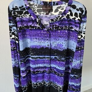 Dana Buchman Purple and Black Button Down Shirt